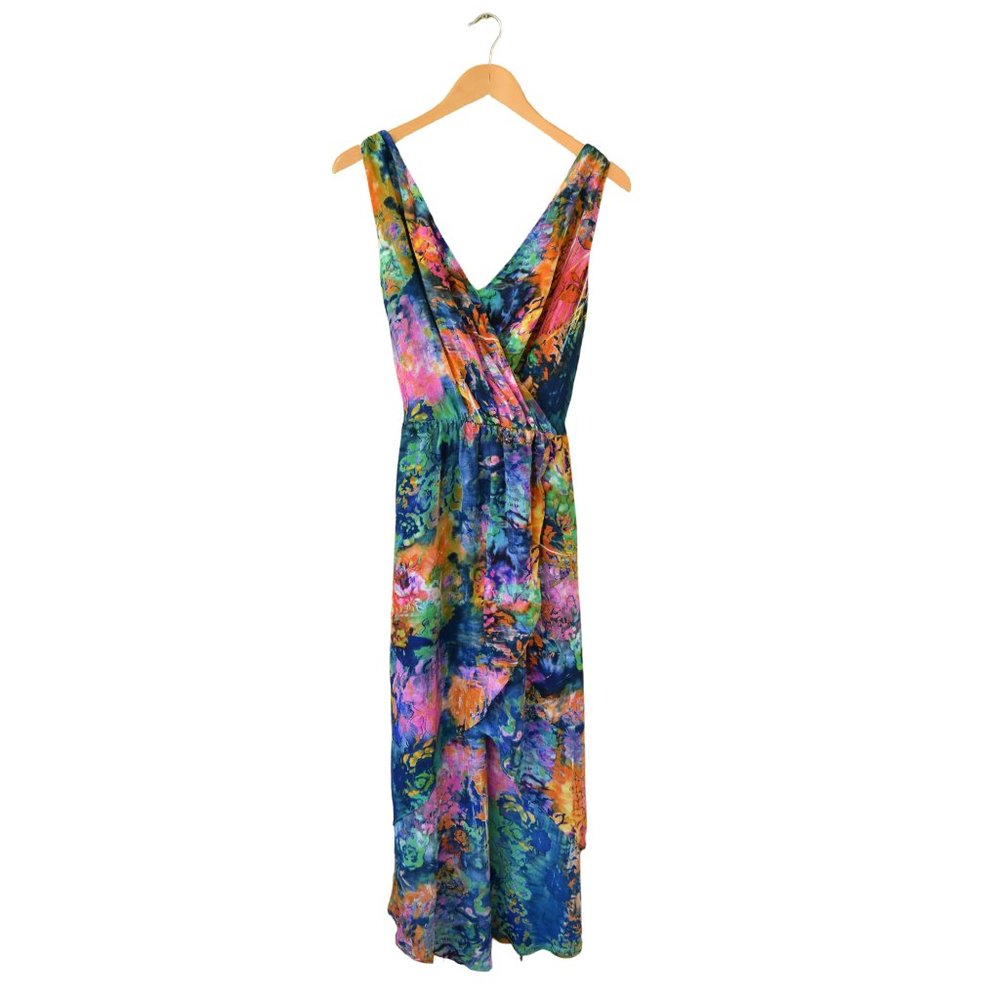 Suzi Chin Maggie Boutique Silk Watercolor Sleeveless High Low Faux Wrap … - Picture 9 of 12